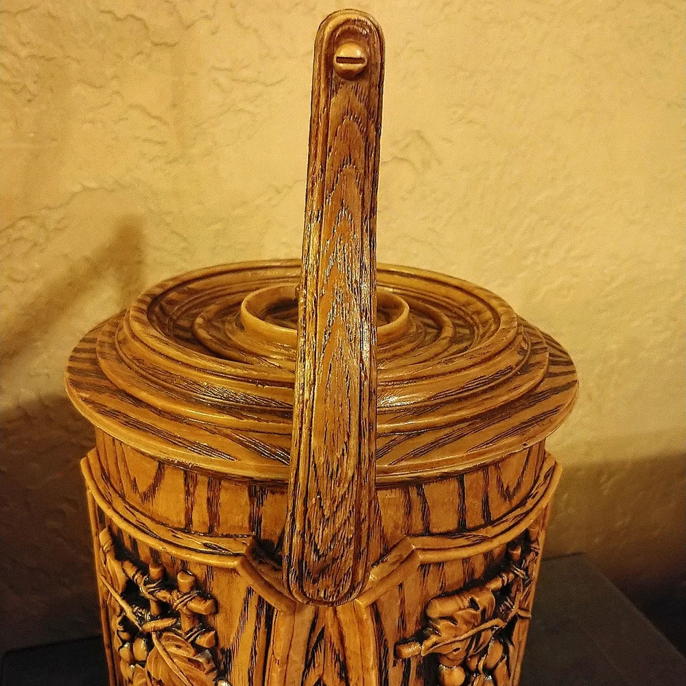 Vintage 70s Brentwood Faux Wood Grape Cluster Ice Bucket